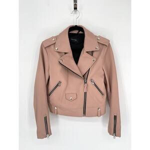Mackage Blush Pink Baya Lamb Leather Biker Moto Motorcycle Jacket size Small